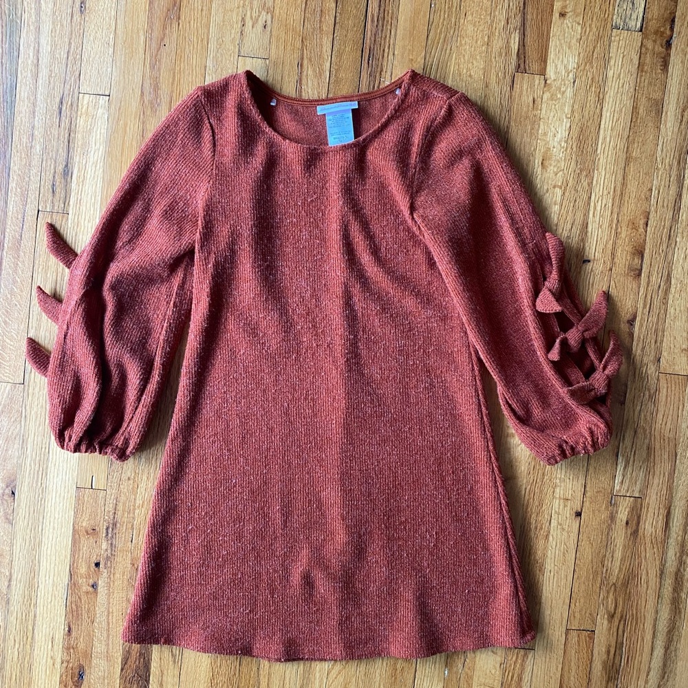 Burnt Orange Bonnie Jean Sweater Dress Girls Sz 12 Bishop Bow Sleeves